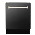 ZLINE Autograph Edition 24 in. 3rd Rack Top Control Tall Tub Dishwasher in Black Stainless Steel with Polished Gold Accent Handle, 51dBa (DWVZ-BS-24-G)