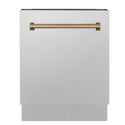 ZLINE Autograph Edition 24 in. 3rd Rack Top Control Tall Tub Dishwasher in Fingerprint Resistant Stainless Steel with Champagne Bronze Accent Handle, 51dBa (DWVZ-SN-24-CB) front, closed.