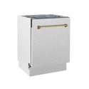 ZLINE Autograph Edition 24 in. 3rd Rack Top Control Tall Tub Dishwasher in Fingerprint Resistant Stainless Steel with Champagne Bronze Accent Handle, 51dBa (DWVZ-SN-24-CB) side, closed.