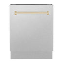 ZLINE Autograph Edition 24 in. Tallac Series 3rd Rack Top Control Built-In Tall Tub Dishwasher with Satin Stainless Steel Panel and Polished Gold Handle, 51dBa (DWVZ-SN-24-G)
