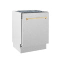 ZLINE Autograph Edition 24 in. 3rd Rack Top Control Tall Tub Dishwasher in Fingerprint Resistant Stainless Steel with Polished Gold Accent Handle, 51dBa (DWVZ-SN-24-G) side, closed.