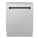 ZLINE Autograph Edition 24 in. 3rd Rack Top Control Tall Tub Dishwasher in Fingerprint Resistant Stainless Steel with Matte Black Accent Handle, 51dBa (DWVZ-SN-24-MB) front, closed.
