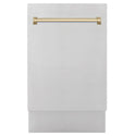 ZLINE Autograph Edition 18 in. Compact 3rd Rack Top Control Dishwasher in Stainless Steel with Champagne Bronze Handle, 51dBa (DWVZ-304-18-CB) front, closed.