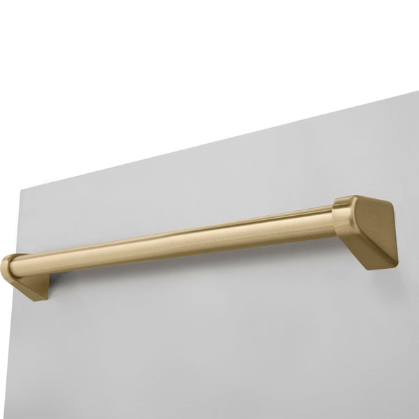 ZLINE Autograph Edition 18 in. Compact 3rd Rack Top Control Dishwasher in Stainless Steel with Champagne Bronze Handle, 51dBa (DWVZ-304-18-CB) close-up, handle on dishwasher exterior.