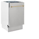 ZLINE Autograph Edition 18 in. Compact 3rd Rack Top Control Dishwasher in Stainless Steel with Champagne Bronze Handle, 51dBa (DWVZ-304-18-CB) front, closed.