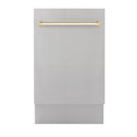 ZLINE Autograph Edition 18 in. Compact 3rd Rack Top Control Dishwasher in Stainless Steel with Polished Gold Handle, 51dBa (DWVZ-304-18-G) front, closed.