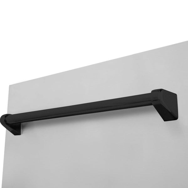 ZLINE Autograph Edition 18 in. Compact 3rd Rack Top Control Dishwasher in Stainless Steel with Matte Black Handle, 51dBa (DWVZ-304-18-MB) close-up, handle on dishwasher exterior.