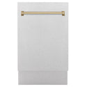 ZLINE Autograph Edition 18 in. Compact 3rd Rack Top Control Dishwasher in Fingerprint Resistant Stainless Steel with Champagne Bronze Accent Handle, 51dBa (DWVZ-SN-18-CB) front, closed.