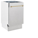 ZLINE Autograph Edition 18 in. Compact 3rd Rack Top Control Dishwasher in Fingerprint Resistant Stainless Steel with Champagne Bronze Accent Handle, 51dBa (DWVZ-SN-18-CB) front, closed.