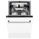 ZLINE 18 in. Tallac Series 3rd Rack Top Control Dishwasher with White Matte Panel, 51dBa (DWV-WM-18) front, half open.