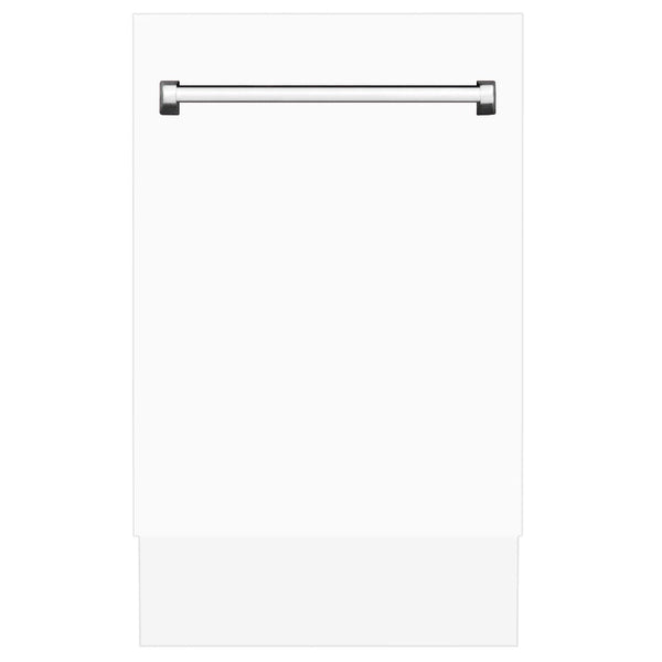 ZLINE 18 in. Tallac Series 3rd Rack Top Control Dishwasher with White Matte Panel, 51dBa (DWV-WM-18) front, closed.