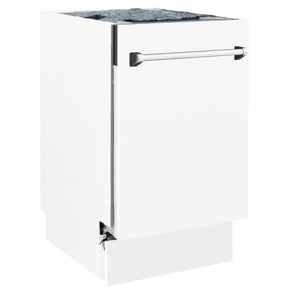 ZLINE 18 in. Tallac Series 3rd Rack Top Control Dishwasher with White Matte Panel, 51dBa (DWV-WM-18) side, closed.