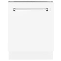 ZLINE 24 in. Tallac Series 3rd Rack Dishwasher with White Matte Panel and Traditional Handle, 51dBa (DWV-WM-24) front, closed.