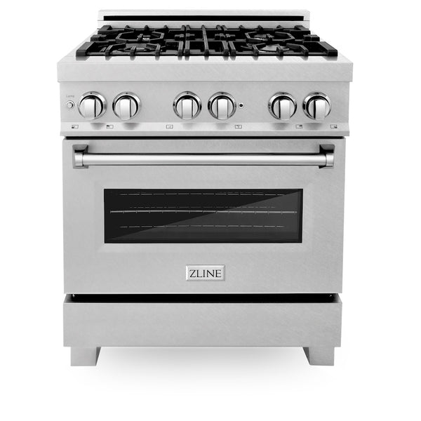 ZLINE 30 in. 4.0 cu. ft. Legacy Dual Fuel Range with 4 Burner Gas Cooktop and Electric Convection Oven in DuraSnow® Stainless Steel with Griddle (RAS-SN-GR-30)