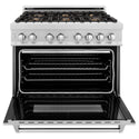 ZLINE 36 in. 4.6 cu. ft. Legacy Dual Fuel Range with Gas Cooktop and Electric Convection Oven in DuraSnow® Stainless Steel with 6 Brass Burners and Griddle (RAS-SN-BR-GR-36)