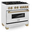ZLINE Autograph Edition 36 in. 4.6 cu. ft. Dual Fuel Range with Gas Stove and Electric Oven in DuraSnow® Stainless Steel with Champagne Bronze Accents (RASZ-SN-36-CB) side, oven closed.