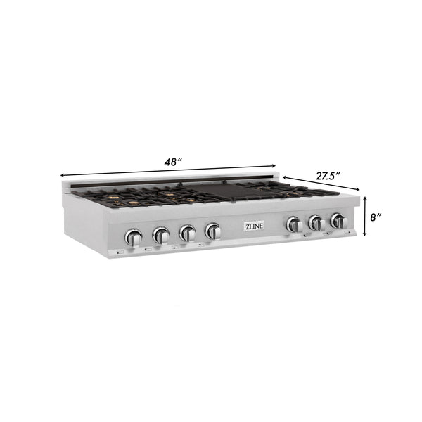 ZLINE 48 in. Legacy Gas Rangetop with 6 Brass Burners and Porcelain Cooktop in Satin Stainless Steel (RTS-BR-48)