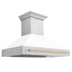 ZLINE Autograph Edition 48 in. Fingerprint Resistant Stainless Steel Range Hood with White Matte Shell and Accented Handle (8654SNZ-WM48) Polished Gold