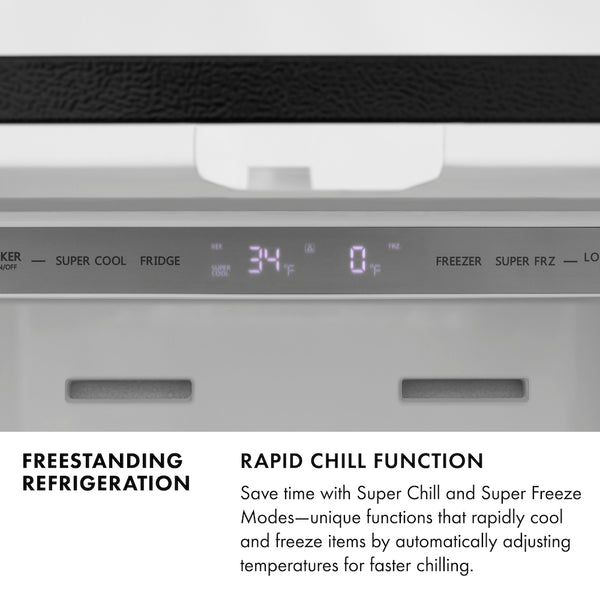 ZLINE Autograph Edition 36 in. 22.5 cu. ft. Counter-Depth French Door Refrigerator with Ice Maker in Fingerprint-Resistant Black Stainless Steel and Champagne Bronze Traditional Handles (RFMZ-36-BS-CB)