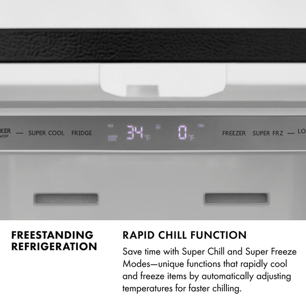 ZLINE Autograph Edition 36 in. 22.5 cu. ft. Counter-Depth French Door Refrigerator with Ice Maker in Fingerprint-Resistant Black Stainless Steel with Polished Gold Traditional Handles (RFMZ-36-BS-G)