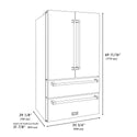 ZLINE 36 in. Freestanding French Door Refrigerator with Ice Maker in Black Stainless Steel (RFM-36-BS) dimensional diagram with measurements.