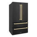 ZLINE Autograph Edition 36 in. 22.5 cu. ft. Counter-Depth French Door Refrigerator with Ice Maker in Fingerprint-Resistant Black Stainless Steel and Champagne Bronze Modern Handles (RFMZ-36-BS-FCB)