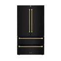 ZLINE Autograph Edition 36 in. 22.5 cu. ft. Counter-Depth French Door Refrigerator with Ice Maker in Fingerprint-Resistant Black Stainless Steel and Champagne Bronze Helix Handles (RFMZ-36-BS-KCB)