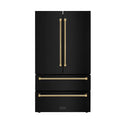 ZLINE Autograph Edition 36 in. 22.5 cu. ft. Counter-Depth French Door Refrigerator with Ice Maker in Fingerprint-Resistant Black Stainless Steel and Polished Gold Helix Handles (RFMZ-36-BS-KG)