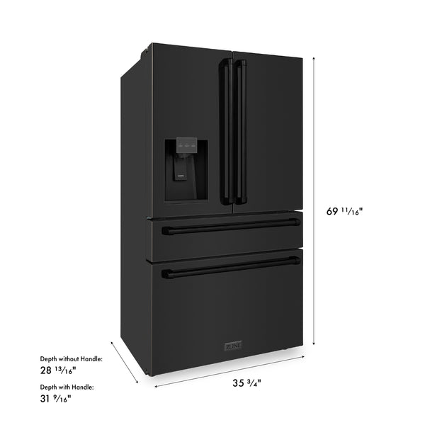 ZLINE 36 in. 21.6 cu. ft. Counter-Depth French Door Refrigerator with Water and Ice Dispenser in Fingerprint-Resistant Black Stainless Steel (RFM-W-36-BS)