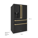ZLINE Autograph Edition 36 in. 21.6 cu. ft. Counter-Depth French Door Refrigerator with Water and Ice Dispenser in Fingerprint-Resistant Black Stainless Steel with Polished Gold Traditional Handles (RFMZ-W-36-BS-G)