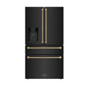 ZLINE Autograph Edition 36 in. 21.6 cu. ft. Counter-Depth French Door Refrigerator with Water and Ice Dispenser in Fingerprint-Resistant Black Stainless Steel with Champagne Bronze Helix Handles (RFMZ-W36-BS-KCB)