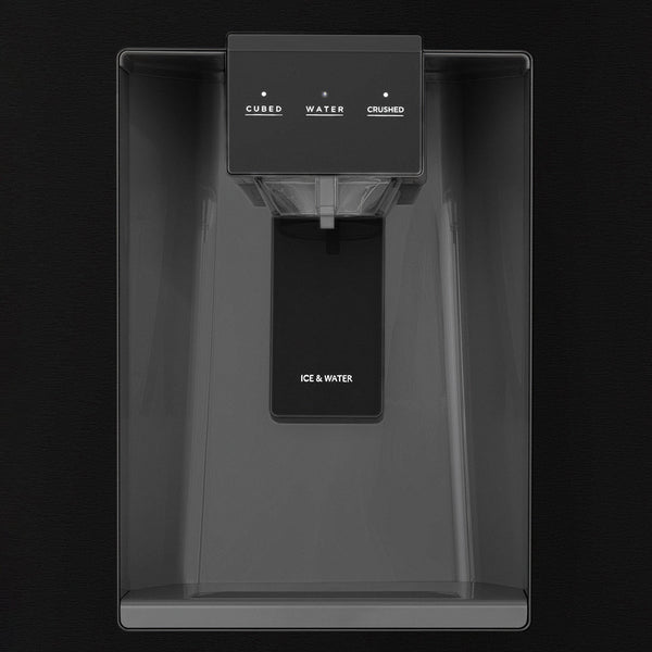 ZLINE Autograph Edition 36 in. 21.6 cu. ft. Counter-Depth French Door Refrigerator with Water and Ice Dispenser in Fingerprint-Resistant Black Stainless Steel with Champagne Bronze Helix Handles (RFMZ-W36-BS-KCB)