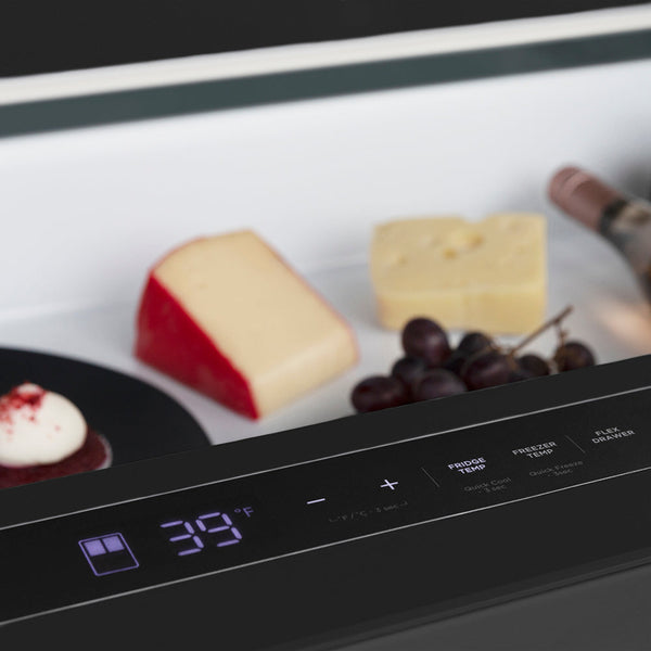 ZLINE Autograph Edition 36 in. 21.6 cu. ft. Counter-Depth French Door Refrigerator with Water and Ice Dispenser in Fingerprint-Resistant Black Stainless Steel with Polished Gold Helix Handles (RFMZ-W-36-BS-KG)