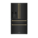 ZLINE Autograph Edition 36 in. 21.6 cu. ft. Counter-Depth French Door Refrigerator with Water and Ice Dispenser in Fingerprint-Resistant Black Stainless Steel with Polished Gold Helix Handles (RFMZ-W-36-BS-KG)