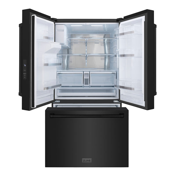 ZLINE 36 in. 28.9 cu. ft. Standard-Depth French Door External Water Dispenser Refrigerator with Dual Ice Maker in Fingerprint-Resistant Black Stainless Steel (RSM-W-36-BS)