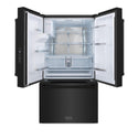 ZLINE 36 in. 28.9 cu. ft. Standard-Depth French Door External Water Dispenser Refrigerator with Dual Ice Maker in Black Stainless Steel (RSM-W-36-BS) front, doors open.