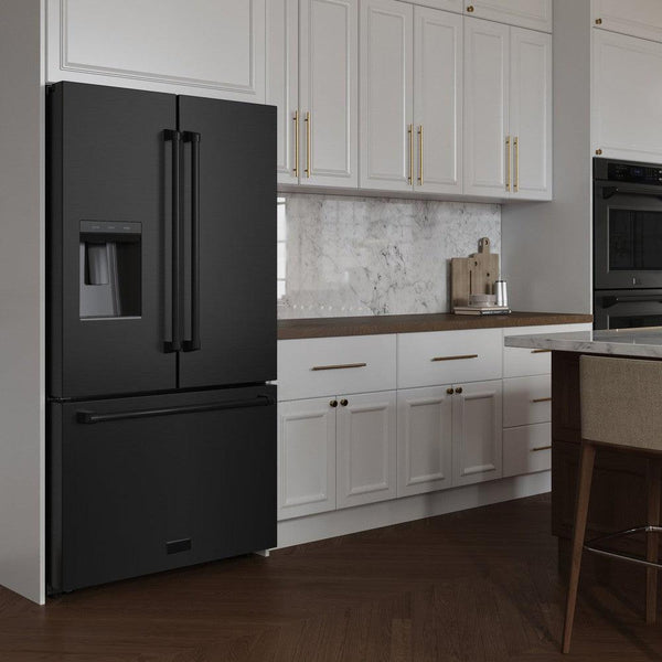 ZLINE 36 in. 28.9 cu. ft. Standard-Depth French Door External Water Dispenser Refrigerator with Dual Ice Maker in Fingerprint-Resistant Black Stainless Steel (RSM-W-36-BS)