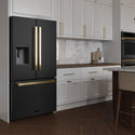 ZLINE Autograph Edition 36 in. 28.9 cu. ft. Standard-Depth French Door External Water Dispenser Refrigerator with Dual Ice Maker in Fingerprint-Resistant Black Stainless Steel and Polished Gold Modern Handles (RSMZ-W-36-BS-FG)
