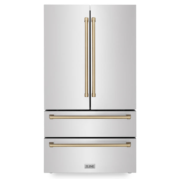 ZLINE Autograph Edition 48 in. Kitchen Package with Stainless Steel Dual Fuel Range, Range Hood, Dishwasher and Refrigeration with Champagne Bronze Accents (4KAPR-RARHDWM48-CB) 