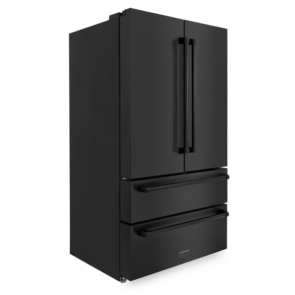 ZLINE 36 in. Freestanding French Door Refrigerator with Ice Maker in Black Stainless Steel (RFM-36-BS) side, closed.