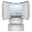 ZLINE Autograph Edition 36 in. 22.5 cu. ft. Counter-Depth French Door Refrigerator with Ice Maker in Fingerprint-Resistant Stainless Steel with Champagne Bronze Modern Handles (RFMZ-36-FCB)