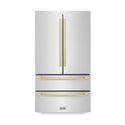 ZLINE Autograph Edition 36 in. 22.5 cu. ft. Counter-Depth French Door Refrigerator with Ice Maker in Fingerprint-Resistant Stainless Steel with Champagne Bronze Modern Handles (RFMZ-36-FCB)