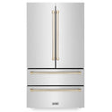 ZLINE Autograph Edition 36 in. 22.5 cu. ft Freestanding French Door Refrigerator with Ice Maker in Fingerprint Resistant Stainless Steel with Polished Gold Accents (RFMZ-36-G) front.