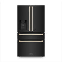 ZLINE Autograph Edition 36 in. 21.6 cu. ft Freestanding French Door Refrigerator with Water and Ice Dispenser in Fingerprint Resistant Black Stainless Steel with Polished Gold Accents (RFMZ-W-36-BS-G) front.