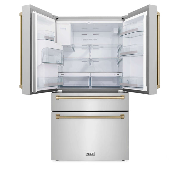 ZLINE 36 in. Autograph Edition Freestanding French Door Refrigerator front with doors.