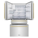ZLINE Autograph Edition 36 in. 21.6 cu. ft. Counter-Depth French Door Refrigerator with Water and Ice Dispenser in Fingerprint-Resistant Stainless Steel with Champagne Bronze Modern Handles (RFMZ-W-36-FCB)