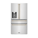ZLINE Autograph Edition 36 in. Kitchen Package with Stainless Steel Dual Fuel Range, Range Hood, Dishwasher and Refrigeration Including External Water Dispenser with Polished Gold Accents (4AKPR-RARHDWM36-G) 