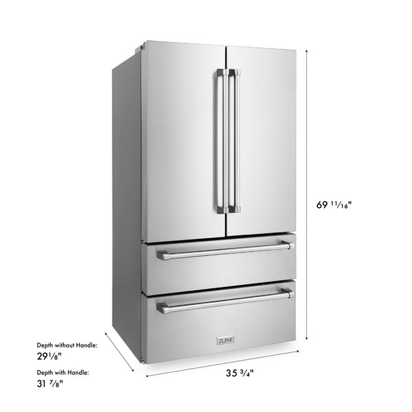 ZLINE 36 in. 22.5 cu. ft. Counter-Depth French Door Refrigerator with Ice Maker in Fingerprint-Resistant Stainless Steel (RFM-36)