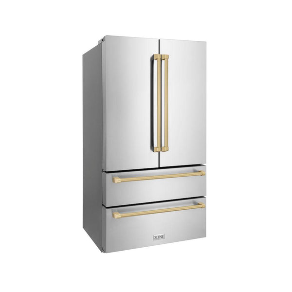 ZLINE Autograph Edition 36 in. French Door Refrigerator with Champagne Bronze Accents (RFMZ-36-CB) side, doors closed