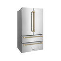 ZLINE Autograph Edition 36 in. 22.5 cu. ft. Counter-Depth French Door Refrigerator with Ice Maker in Fingerprint-Resistant Stainless Steel and Champagne Bronze Helix Handles (RFMZ-36-KCB)